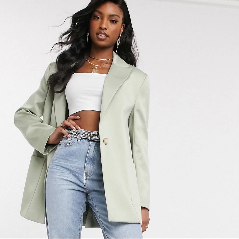ASOS DESIGN • tall satin grandad coat in sage